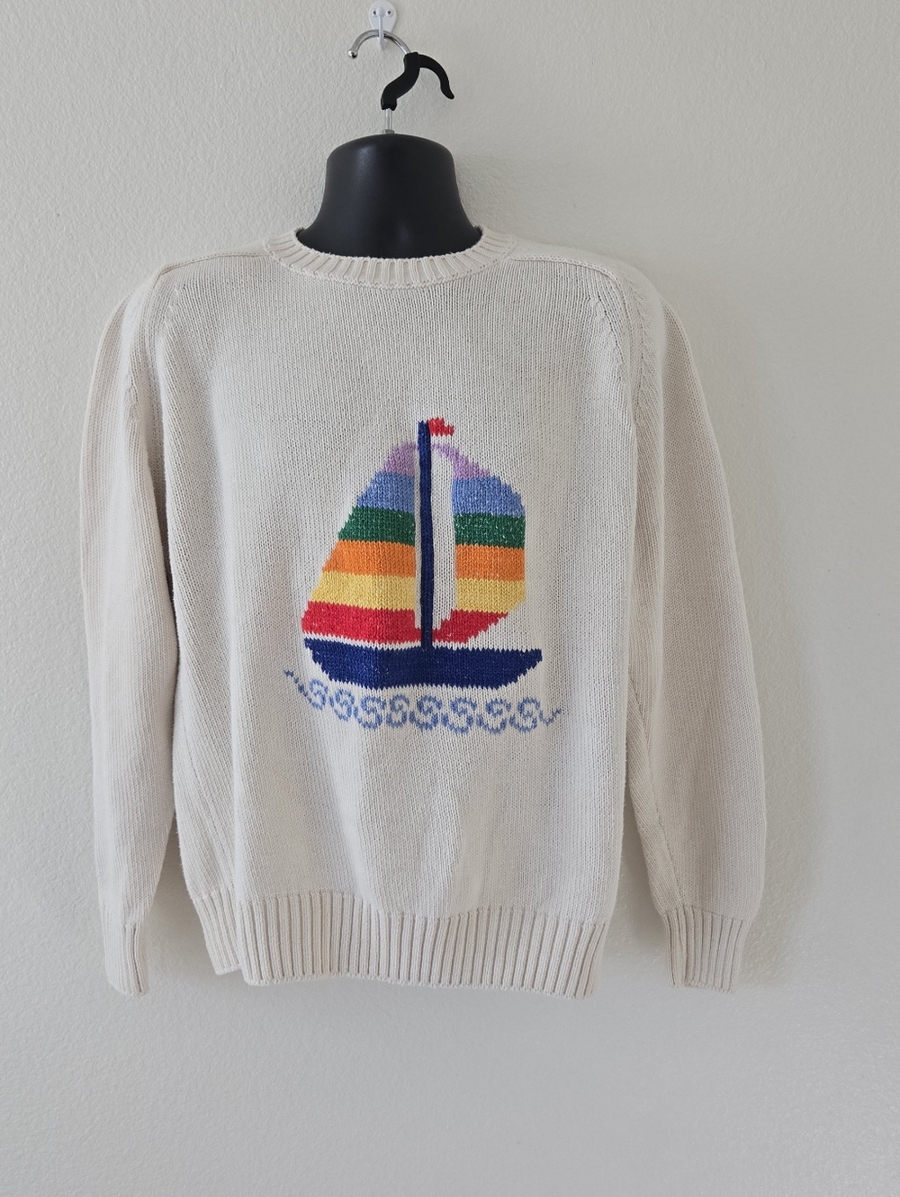 Vintage Van Heusen Sailing Boat Cotton Knit Sweater Mens Large Nautical Pteppy - Picture 2 of 16